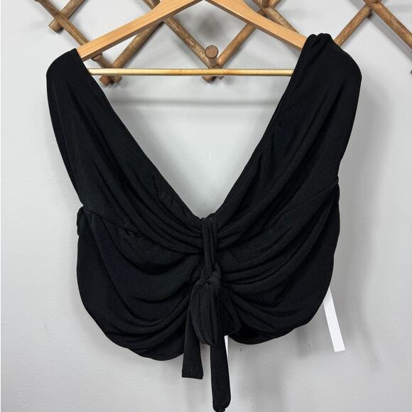 New Lisa Says Gah Luna Tie Front Crop Top in Black-Slinky Women's Size 3XL - Picture 3 of 8
